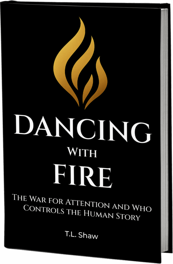 A book cover titled 'Dancing with Fire' with a flame graphic.